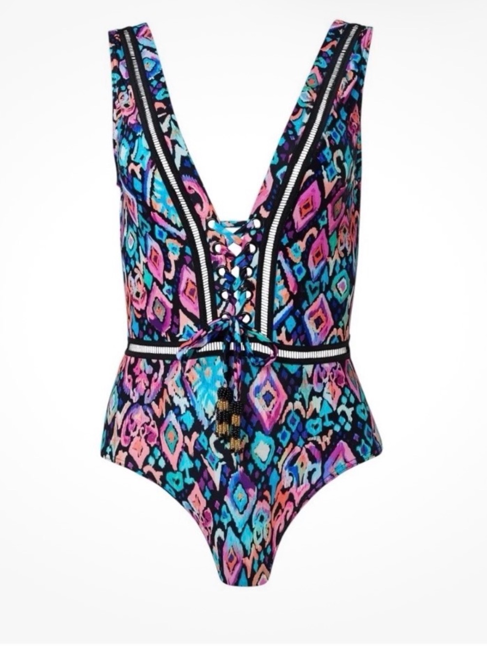 VENUS Multicolor Tribal Lace-Up One-Piece Swimsuit